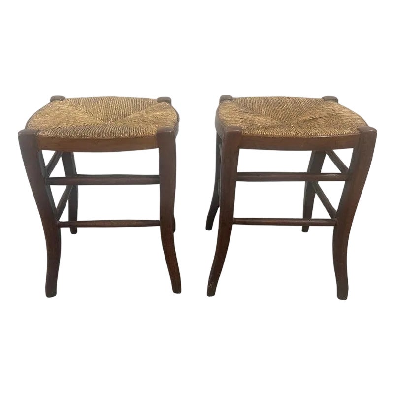 Late 19th Century Stools W/ Rush Seats - Pair | Chairish