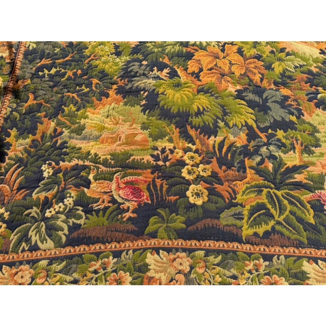 Antique French Aubusson Hand Woven Scenic Landscape Tapestry W Birds 70" X 90" For Sale - Image 11 of 11