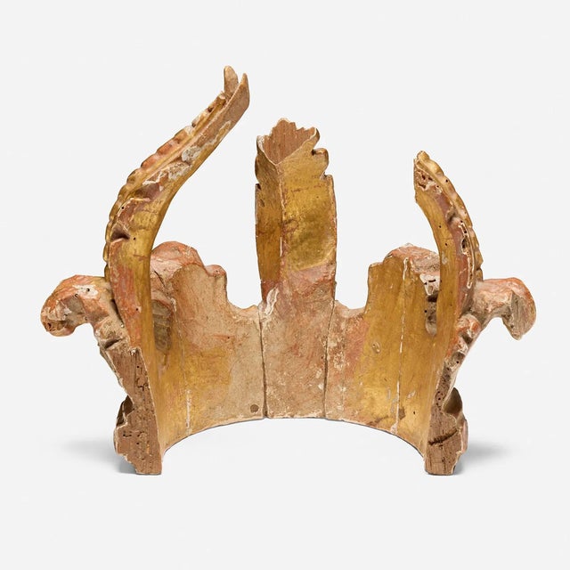 An extraordinary 18th century Italian giltwood crown fragment, exquisitely hand-carved and retaining traces of its...