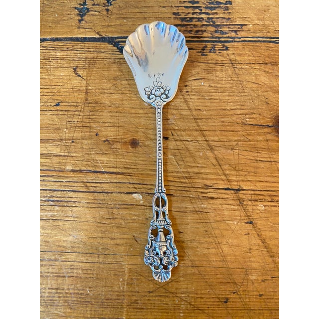 Decorative Sterling Silver Caviar or Sugar Shovel or Perhaps a Jelly Spoon, Made in Germany. This spoon is hallmarked with...