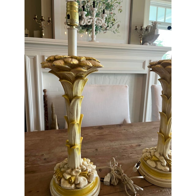 Pair of Vintage Hollywood Regency "Manner of Serge Roche" Plaster Palm Tree Table Lamps For Sale - Image 12 of 12