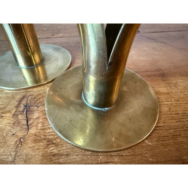 Brass Mid-Century Lily Brass Candlesticks, Made in Sweden For Sale - Image 8 of 12