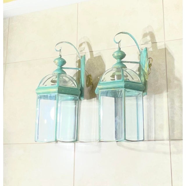 1980s Elegant Pair of Vintage Brass Wall Lanterns - 22”x 9”.5 X 10” For Sale - Image 5 of 16