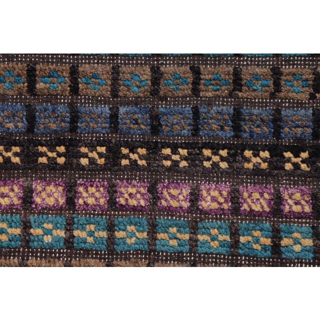 Rustic Abstract Black/Blue High Low Wool Rug - 2'11'' X 5'2'' For Sale - Image 4 of 9