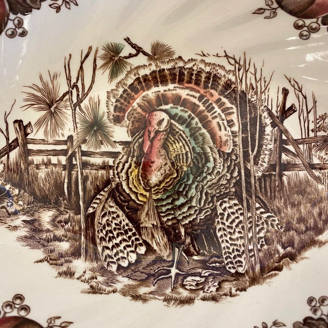 Johnson Brothers Vintage Johnson Brothers His Majesty Turkey Vegetable Serving Bowl, England For Sale - Image 4 of 7