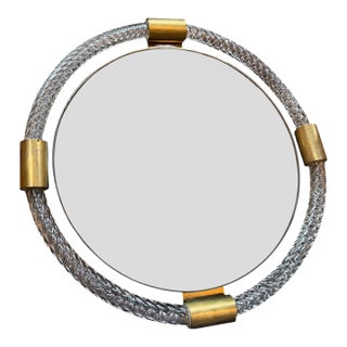 Round Murano Glass and Brass Wall Mirror 1970s For Sale