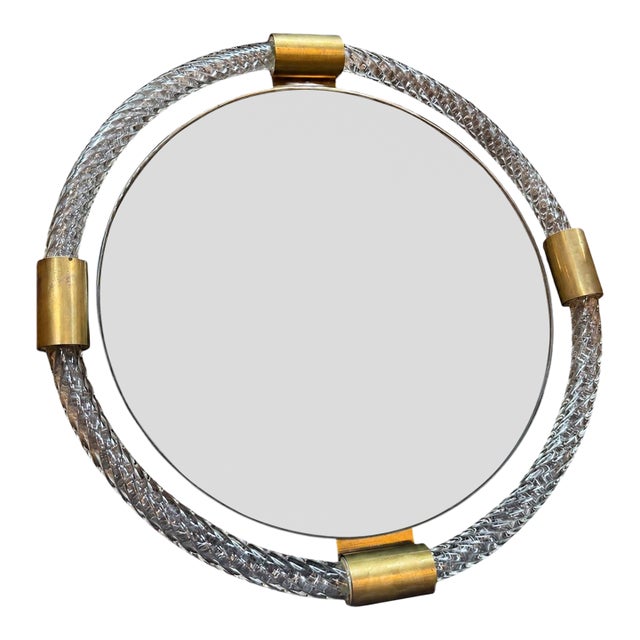 Round Murano Glass and Brass Wall Mirror 1970s For Sale