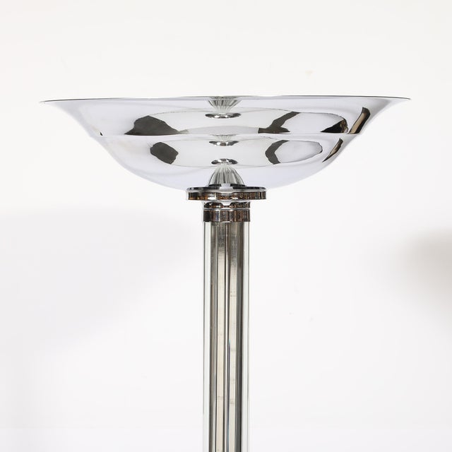 Art Deco Pair of Art Deco Machine Age Chrome and Glass Rod Torchieres For Sale - Image 3 of 17