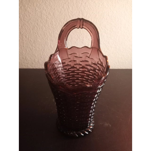 1980s Westmoreland Amethyst Glass Weave Basket Vase For Sale - Image 9 of 9