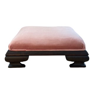 Early 20th Century Empire Mahogany Footstool With Blush Velvet Upholstery For Sale