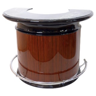 Art Deco Ash Demi-Lune Bar Table with Marble Table Top and Chromed Metal, 1960s For Sale