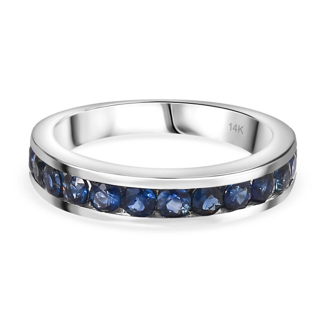 Metal 3.01ctw Sapphire Stackable Band in 14k Gold Ring Size 7 For Sale - Image 7 of 12