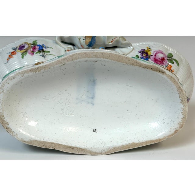 Meissen Rococo Figural Sweetmeat Dish Seated Maiden with Twin Floral Baskets For Sale - Image 4 of 13