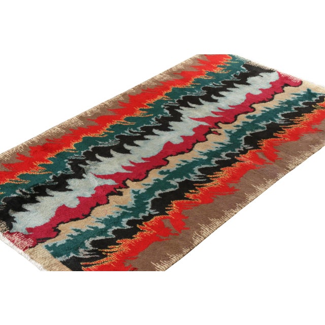Traditional Vintage 1960s Art Deco Long Rug in Red, Green, Multicolor All Over Pattern For Sale - Image 3 of 6