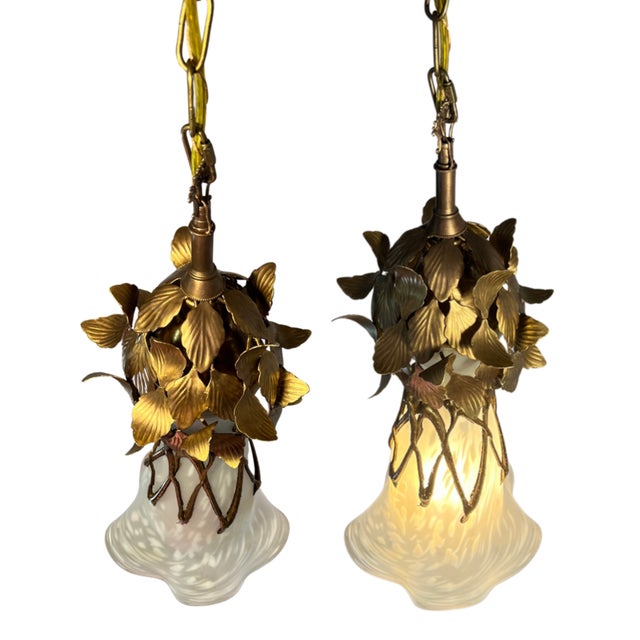Vintage Filip Ravert Romblast White Frosted Romblast Shade Tole Pendant Light For Sale - Image 9 of 18