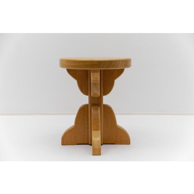 1960s Mid-Century Modern French Handmade Beech Stool, 1960s For Sale - Image 5 of 13