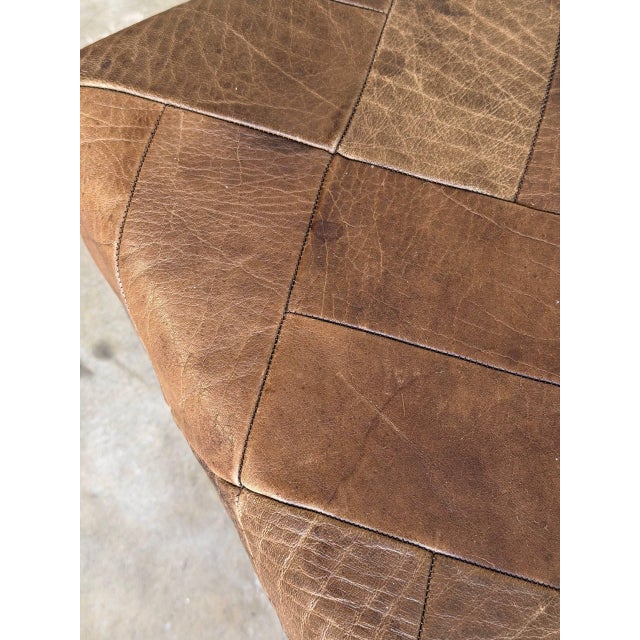 Brown Leather Patchwork Square Ottoman Danish Mid-Century Modern 1970s For Sale - Image 9 of 10