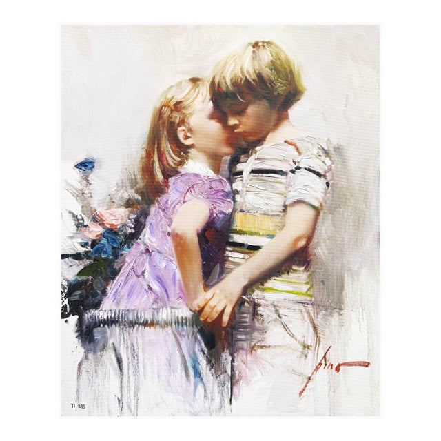 Pino Daeni, the Kiss, Hand Embellished Canvas, Hand Signed Edition, 20x16 In. Stretched For Sale