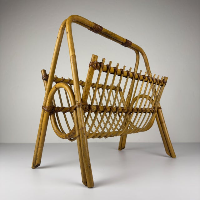 Vintage Bamboo and Vienna Straw Magazine Rack, Italy, 1960s For Sale - Image 17 of 17