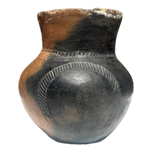 Sculptural African Burnished Earthenware Beer Vessel, Smoke-Fired With Incised Geometry, Early 20th C