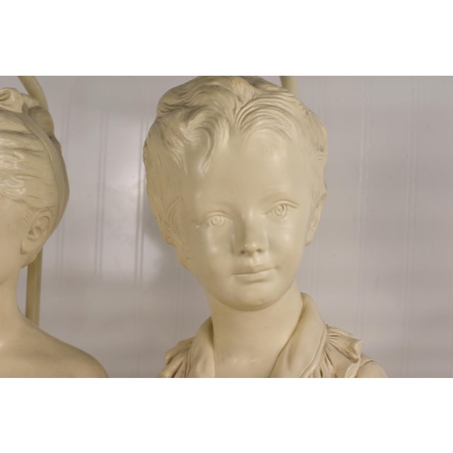 Sculpture Materials Vintage Cast Plaster Busts Louise & Alexandre Brongniart Lamps Reproductions - a Pair For Sale - Image 7 of 12