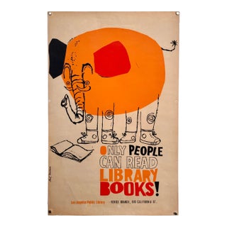 1970s Vintage Earl Newman "Only People Can Read Library Books" Poster - Los Angeles Public Library For Sale