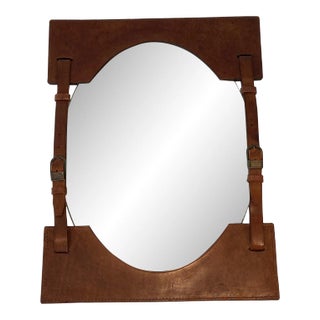 1950 Leather Mirror in the Style of Jacques Adnet For Sale