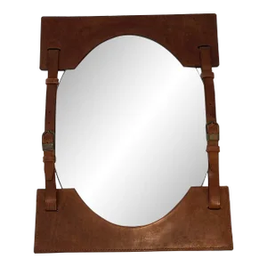 1950 Leather Mirror in the Style of Jacques Adnet