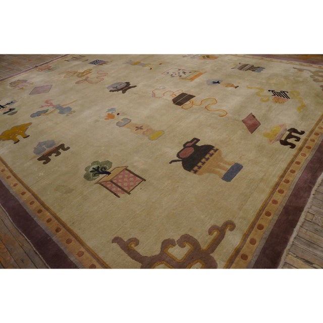 1920s Ivory Art Deco Influences Geometric Antique Chinese Peking Rug 10'8"x14'4" For Sale - Image 9 of 9