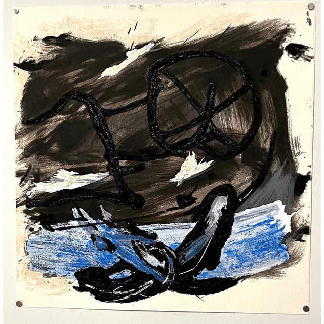 Heavily textured abstract print in a serigraph and terragraph technique. It has a raised texture to the surface, A...