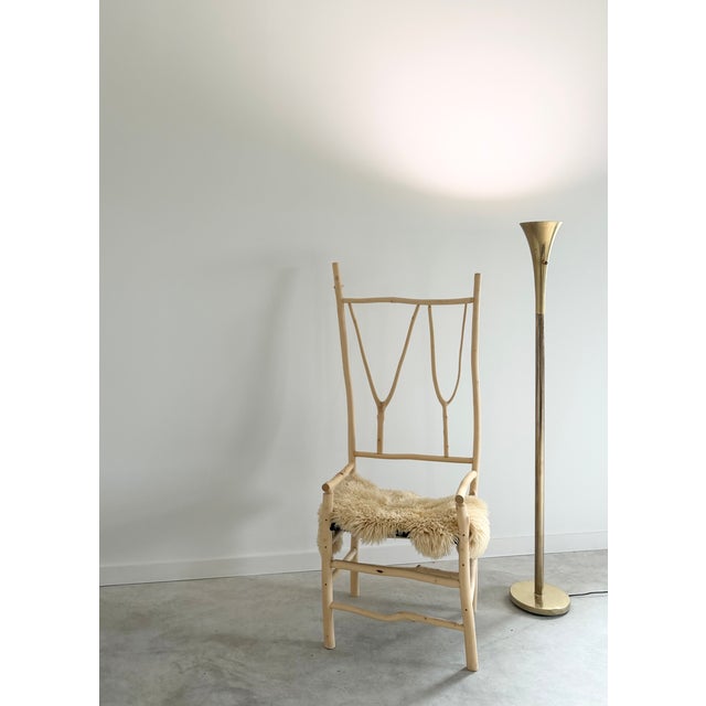 Tall Artist-Made Studio Craft Twig Chair + Woven Checkerboard Seat + Sheepskin For Sale - Image 10 of 17