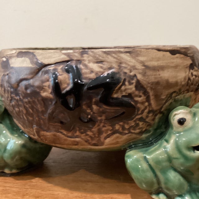 Ceramic Vintage Chinese Ceramic Glazed Crackle Planter With Frog’s Caligraphy, Signed For Sale - Image 7 of 12