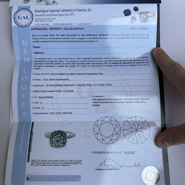 Natural Diamond Engagement Ring in 14kt White Gold - 0.70ct Center, Appraised, Size 5.75 For Sale In New York - Image 6 of 6