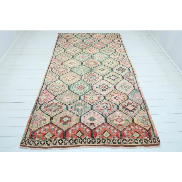 Beautiful vintage turkish kilim made pure handspun wool and dyed naturally . Beautiful pastel colors. this vintage...