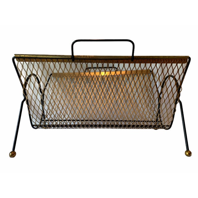 Vintage Mid-Century Modern Metal Magazine Rack For Sale - Image 4 of 7