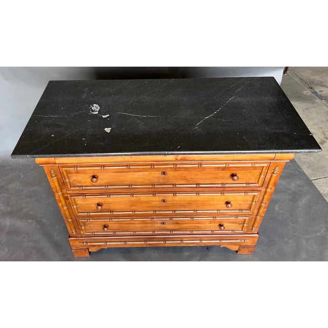 19th Century 19th Century French Faux Bamboo Chest With Black Marble Top For Sale - Image 5 of 6