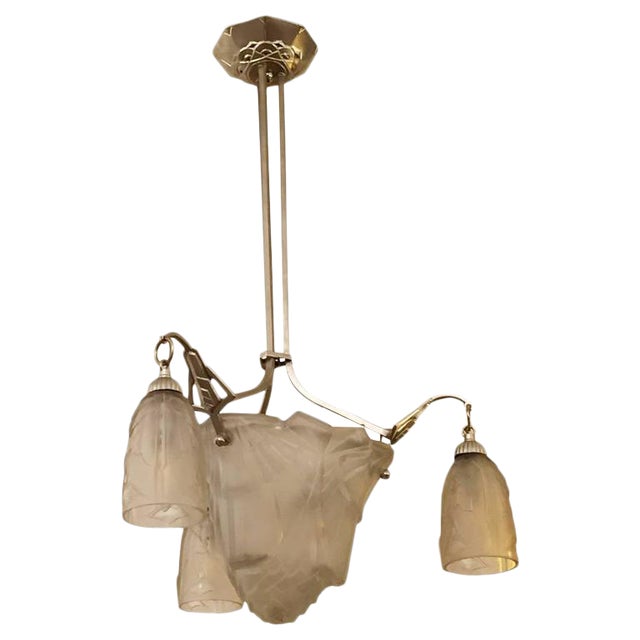 1940s French Art Deco Geometric Chandelier For Sale