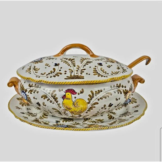 Vintage Italian Majolica Rooster Tureen With Underplate and Ladle- 3 Pieces For Sale - Image 14 of 14