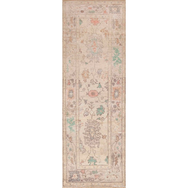 Nazmiyal Collection Modern Tribal Turkish Oushak Design Runner Rug For Sale