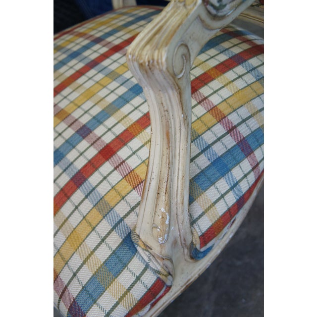 Mid 20th Century Vintage French Provincial Louis XV Fauteuil Plaid Library Lounge Armchair For Sale - Image 9 of 11