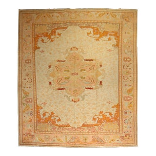 Zabihi Collection Ivory Antique Large Oushak Rug - 11'8" x 15'6" For Sale