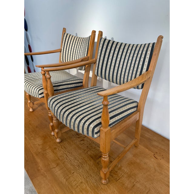 Pair of Mid-Century Scandinavian Modern Beech Lounge Chairs in Striped Upholstery For Sale - Image 10 of 17