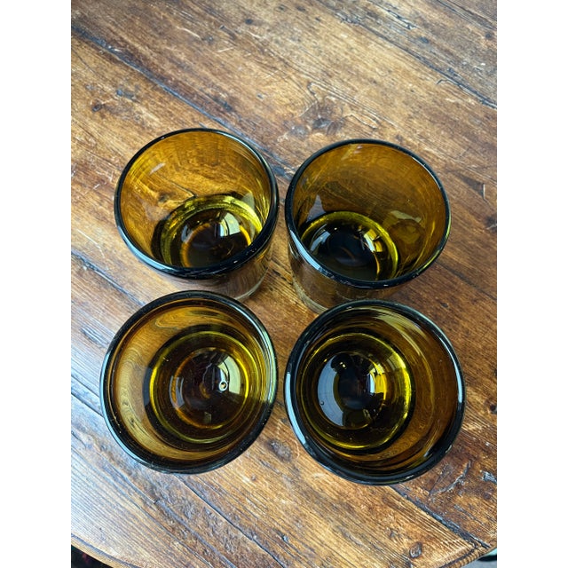 Mexican Amber Color Handblown Lowball Glasses- Set of 4 For Sale In Dallas - Image 6 of 9