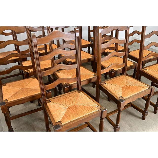 19th Century Set of 14 Ladder Back and Rush Seat Dining Chairs For Sale - Image 11 of 18