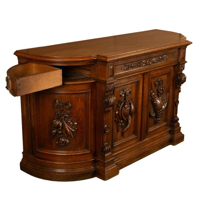 Antique 19thC French Black Forest Carved Oak Hunt Buffet Sideboard Bar 1870 For Sale - Image 13 of 18