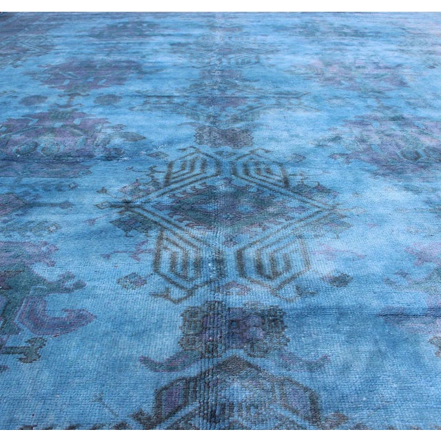 Textile Vintage Turkish Oushak Over-Dyed in Blue, Pink Colors For Sale - Image 7 of 13
