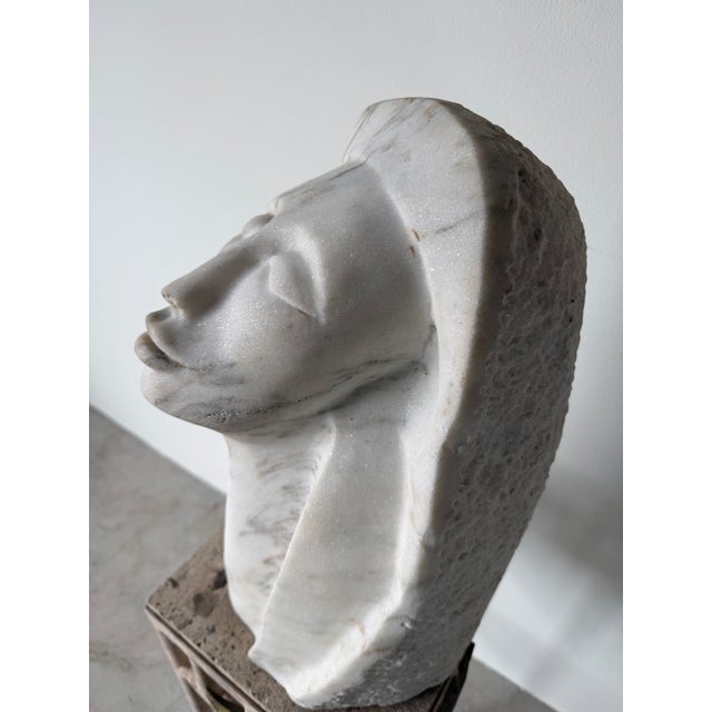 1980s Vintage Hand-Carved Marble Female Bust Sculpture For Sale - Image 4 of 12