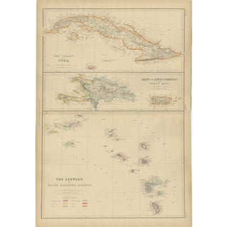 Antique Map of Cuba, Hispaniola, Puerto Rico and the Leeward Islands, 1860 For Sale