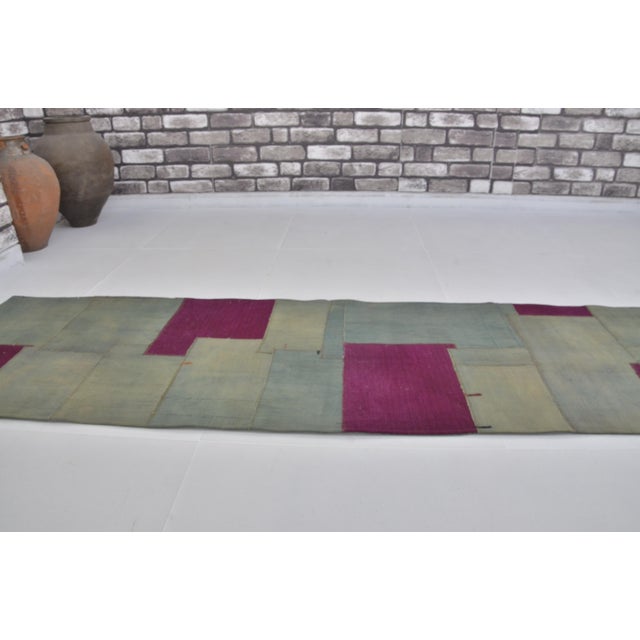 Turkish Vintage Khaki Colour Vintage Kilim Runner For Sale - Image 3 of 10