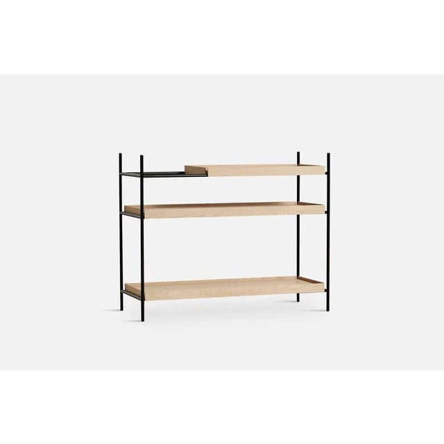 Low oak tray shelf by hanne willmann. Materials: metal, oak. Dimensions: d 40 x w 100 x h 81 cm. Also available in...